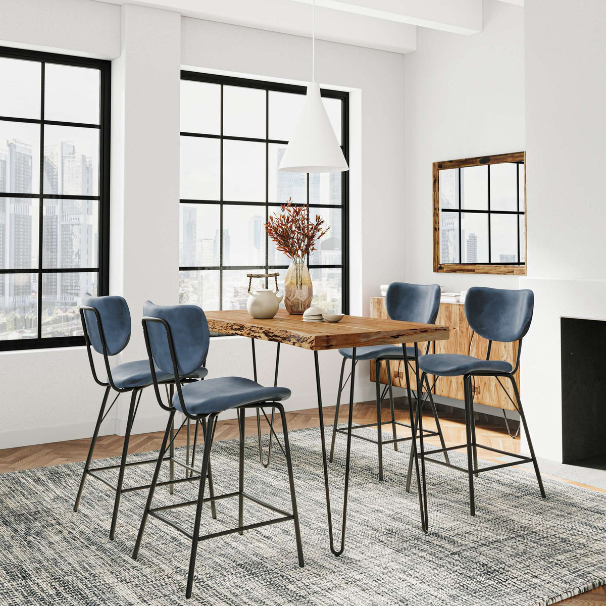 Nature's Edge - 5 Piece Counter Set With Modern Barstools - Natural