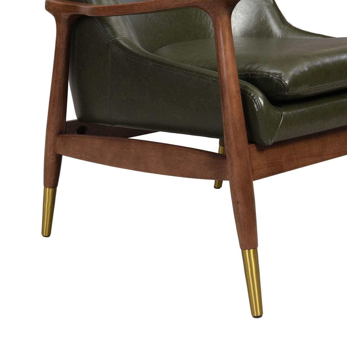 Mid - Century Accent Chair With Cushioned Seat, Brass Tipped Legs