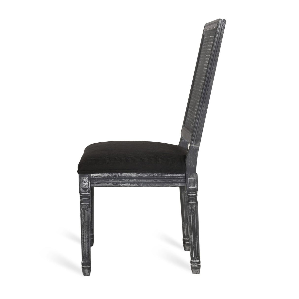 French Country Dining Chair With Rectangular Cane Backrest And Smooth Upholstered Seating