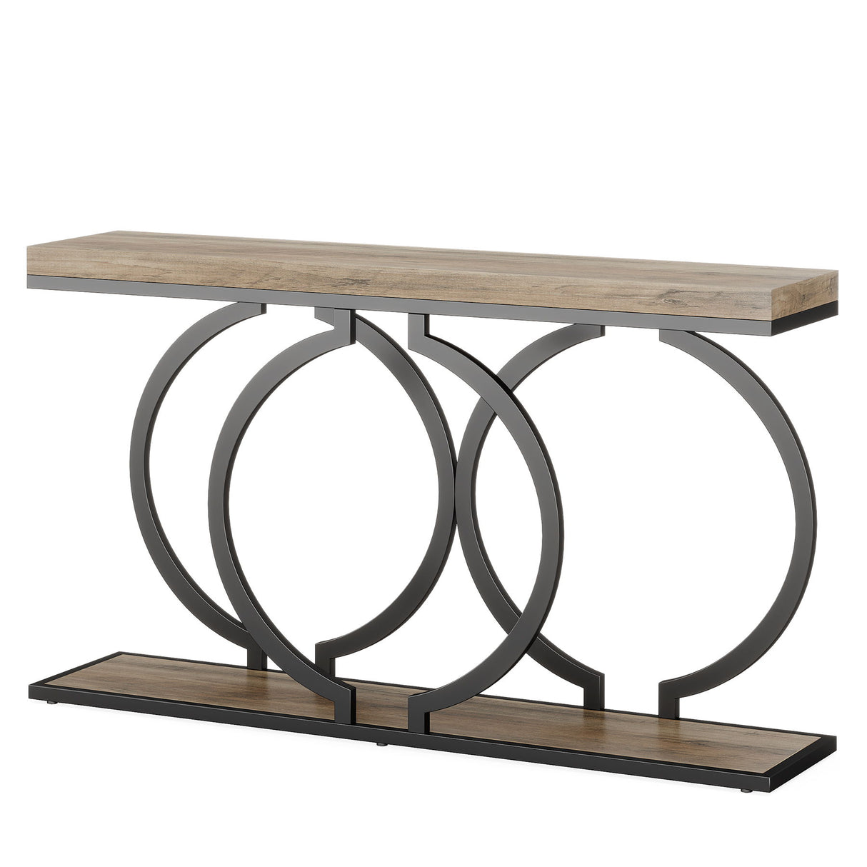 Console Table Narrow Long With Geometric Frame - Gray