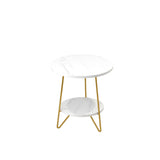 Round End Table With Hairpin Legs, 2 Tier For Living Room - White / Gold