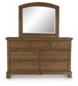 Feddinger - 5 Pc. - Queen Sleigh Storage Bed, Dresser, Mirror, Chest And Nightstand - Medium Brown