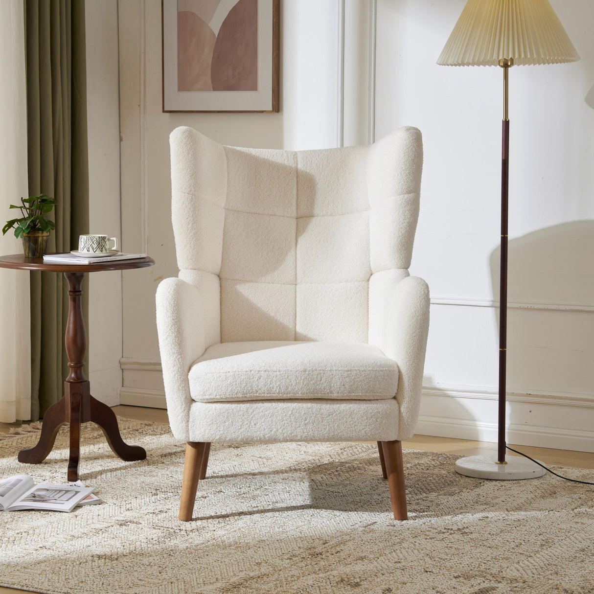 Accent Chair With Birch Wood Legs - White