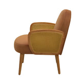 Accent Chair With Rattan Armrests And Wooden Legs Velvet For Living Room