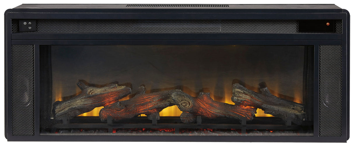 Foyland - 83" TV Stand With Electric Infrared Fireplace Insert - Black / Brown