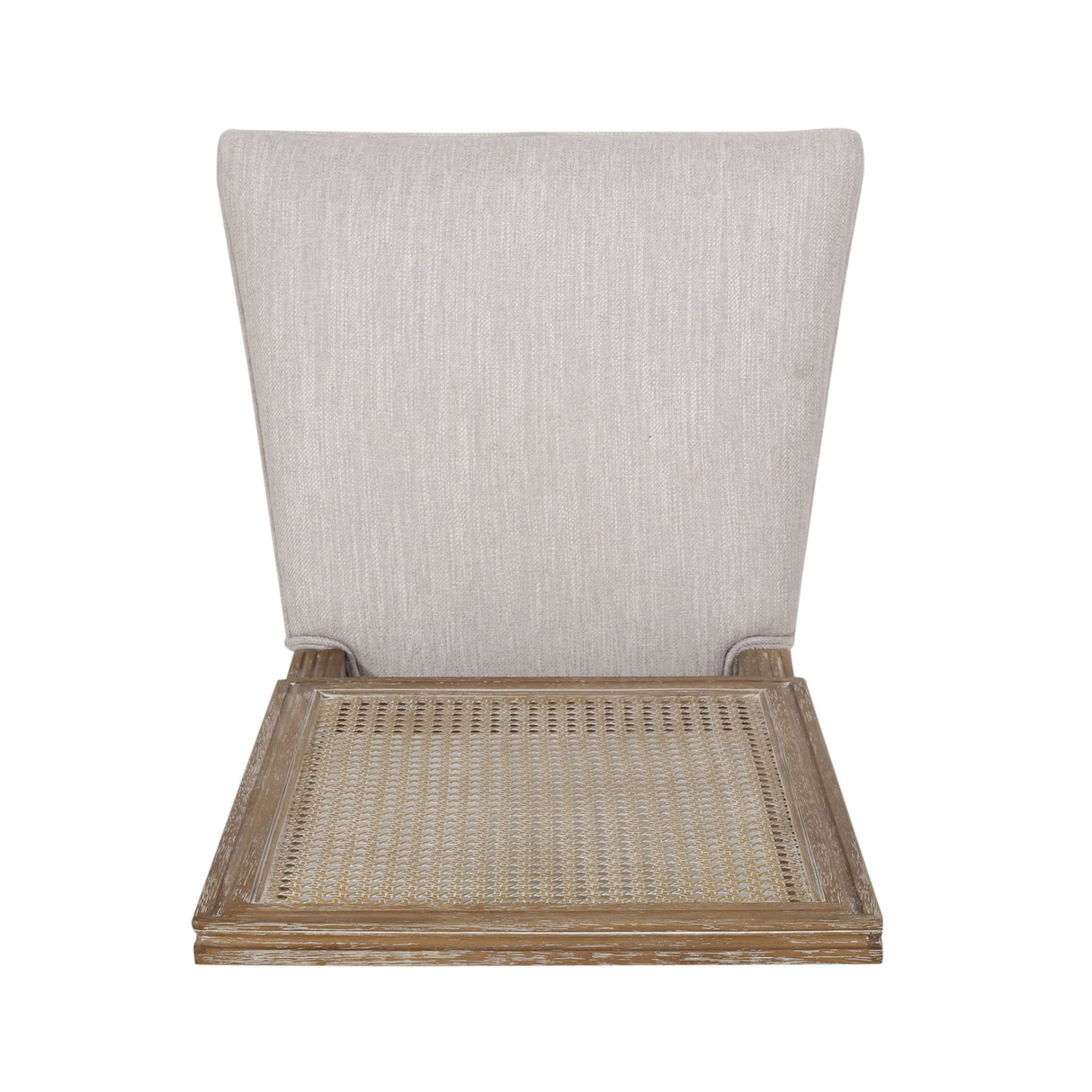 French Country Dining Chair With Rectangular Cane Backrest And Smooth Upholstered Seating