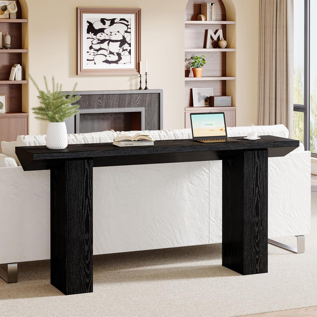Extra Long Narrow Console Table For Entryway & Hallway - Black / White Print
