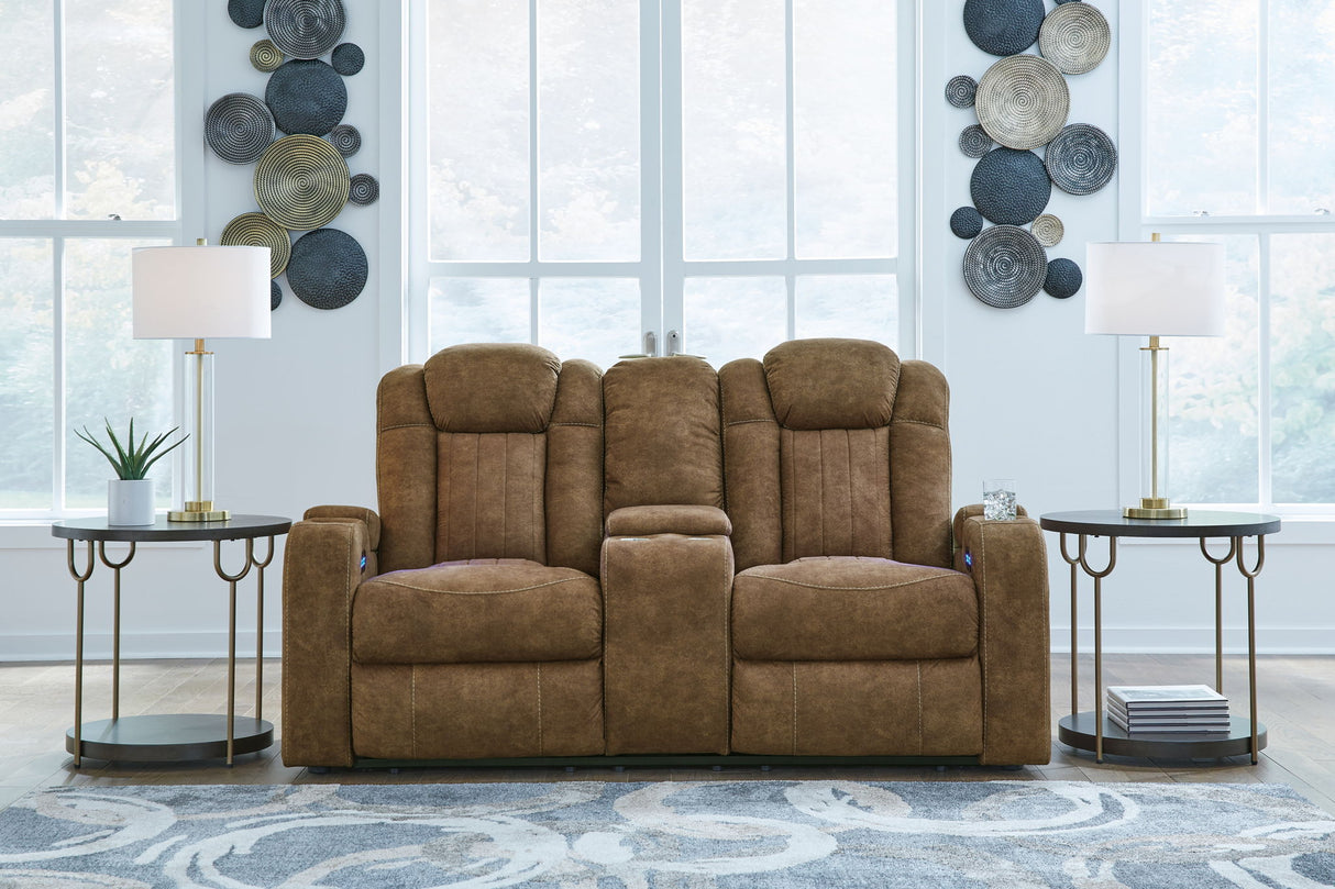 Wolfridge - 2 Pc. - Power Reclining Sofa, Power Reclining Loveseat With Console - Brindle
