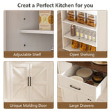 Rustic Movable Kitchen Island On Wheels With Storage & Power Outlet - White