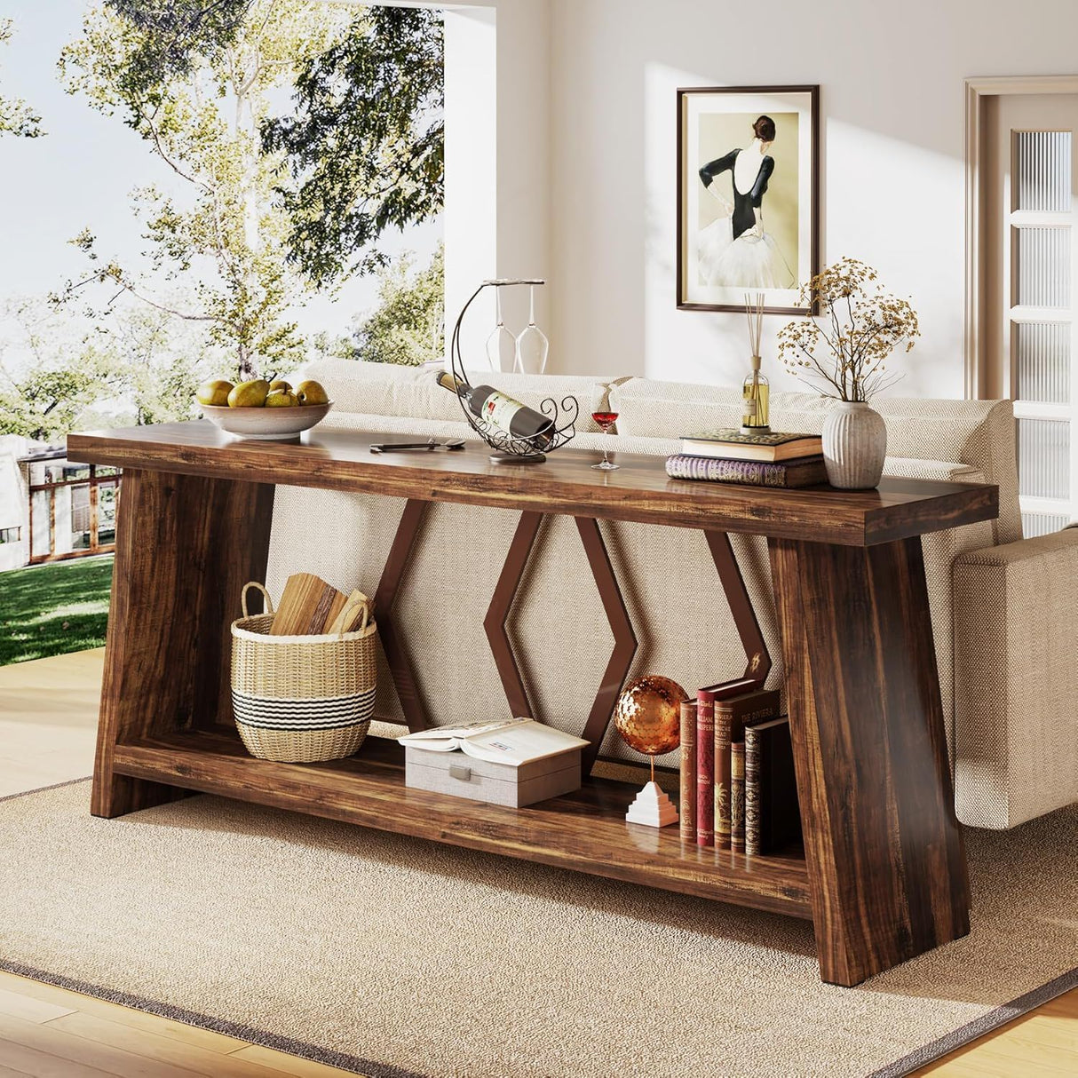 Accent Extra Long Console Table With 2 Tier Storage - Brown