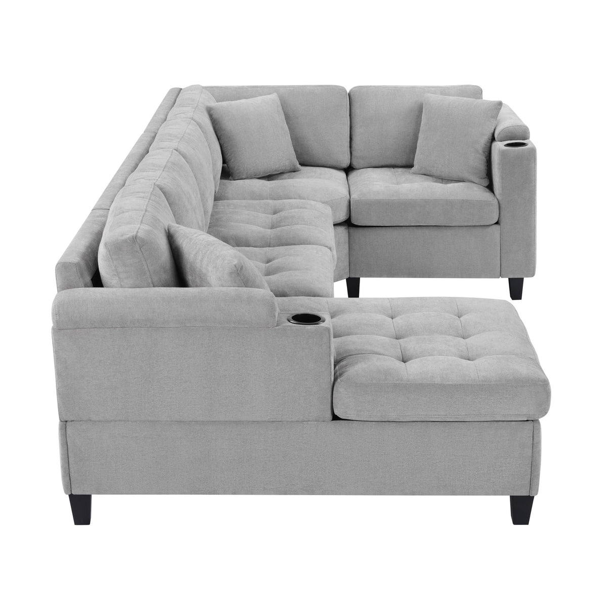 U Shaped Sectional Sofa, Corner Living Room Couch With Built In Cup Holders, Storage, USB Ports
