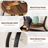 Half Round End Table With Frame, 2 Tier Semi Circle For Entryway - Brown / Black