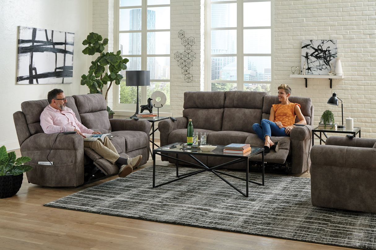 Tranquility - Power Headrest Power Lay Flat Reclining Cons Loveseat With CR3 Heat / Massage / Lumbar - Pewter