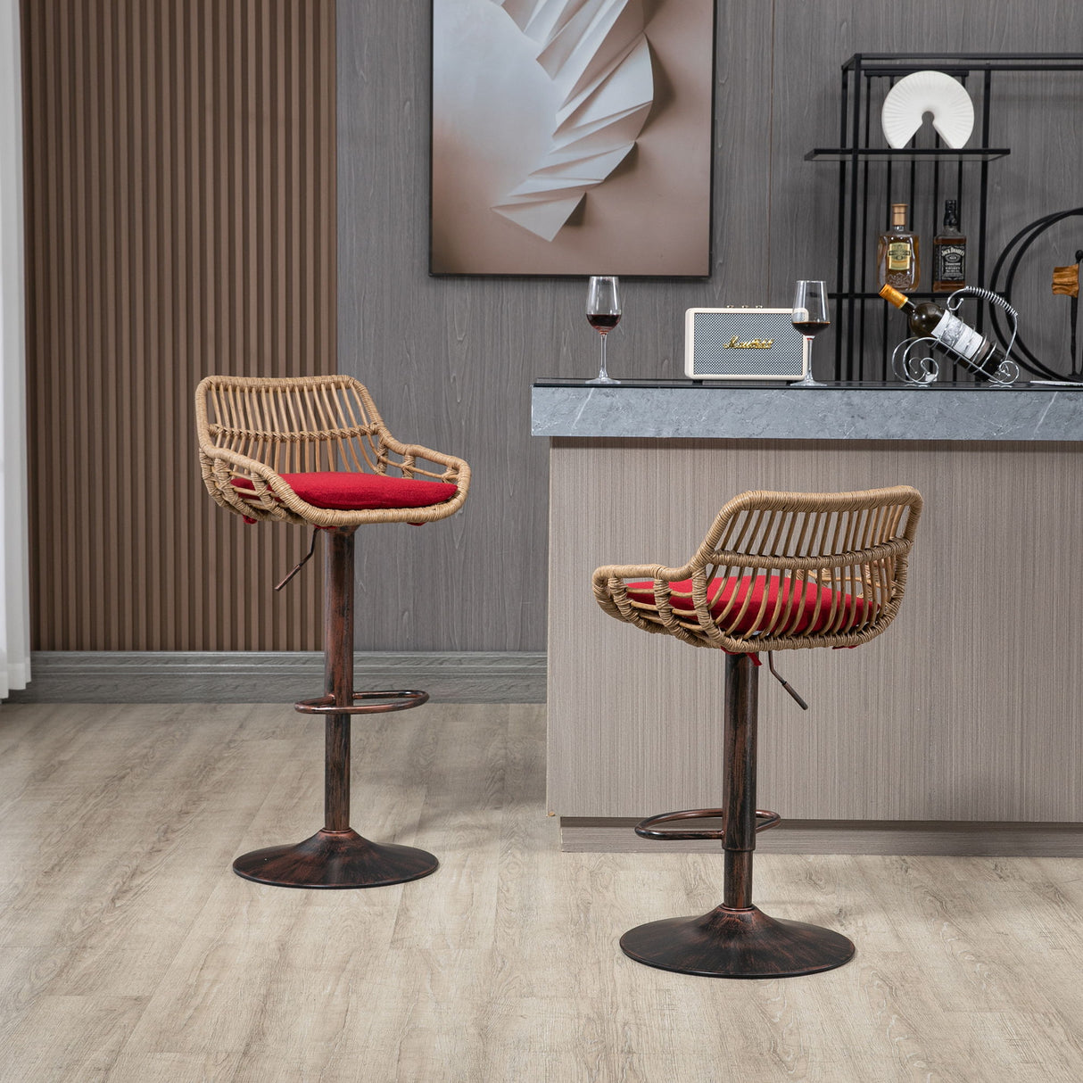 Modern Swivel Bar Stools Adjustable Counter Chairs With Footrest (Set of 2)