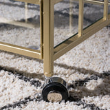 Modern Metal And Glass Bar Cart With Rolling Casters - Gold