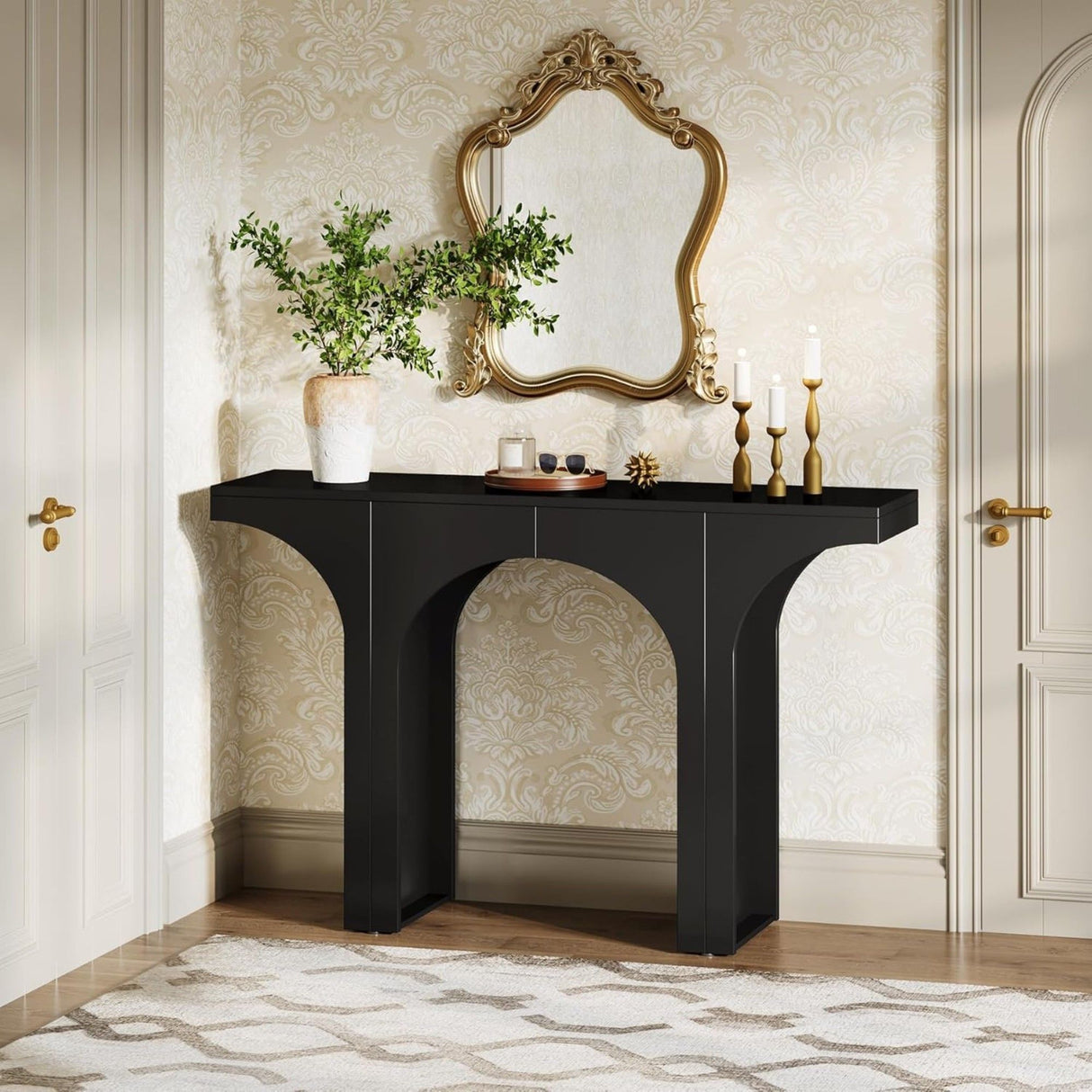 Console Table With Arched Base For Entryway - Black