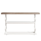 Console Sofa Table With 3 Shelves, Floral Carved Accent - Gray / White