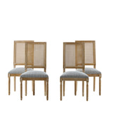 French Country Dining Chair With Rectangular Cane Backrest And Smooth Upholstered Seating