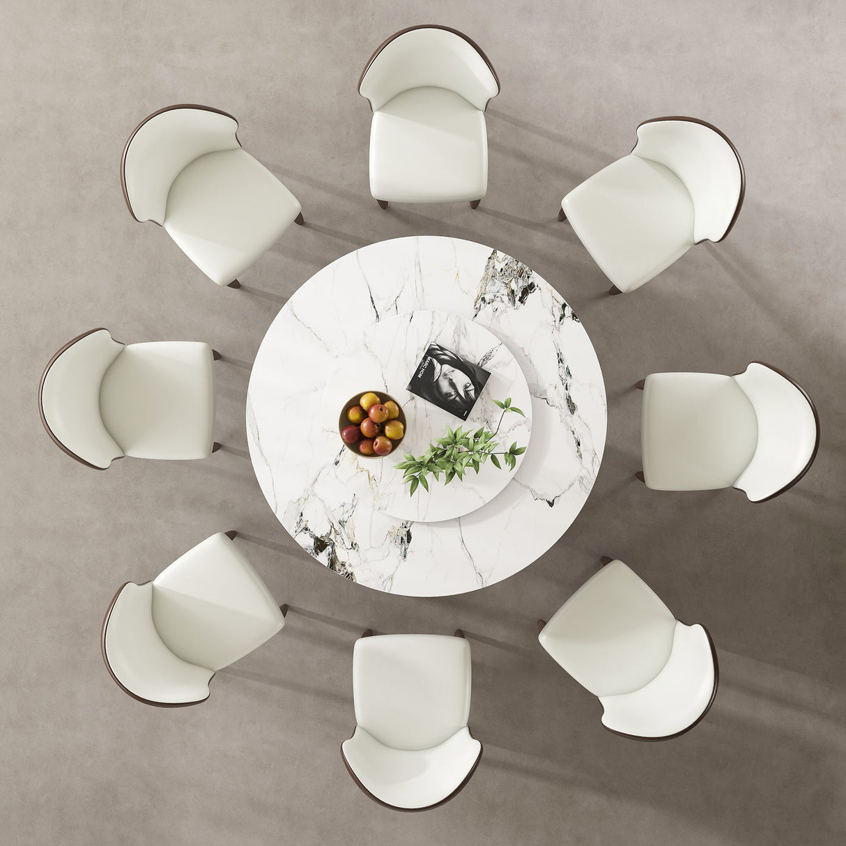 Round Dining Table With 360° Rotating Lazy Susan Scratch & Heat For Dining Room & Kitchen, Table Only - White