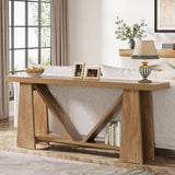 Slim 2 Tier Entryway Accent Extra Long Console Table For Living Room - Natural / Light Brown