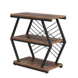 3 Tier End Table Frame With Geometric Design For Living Bedroom - Rustic Brown