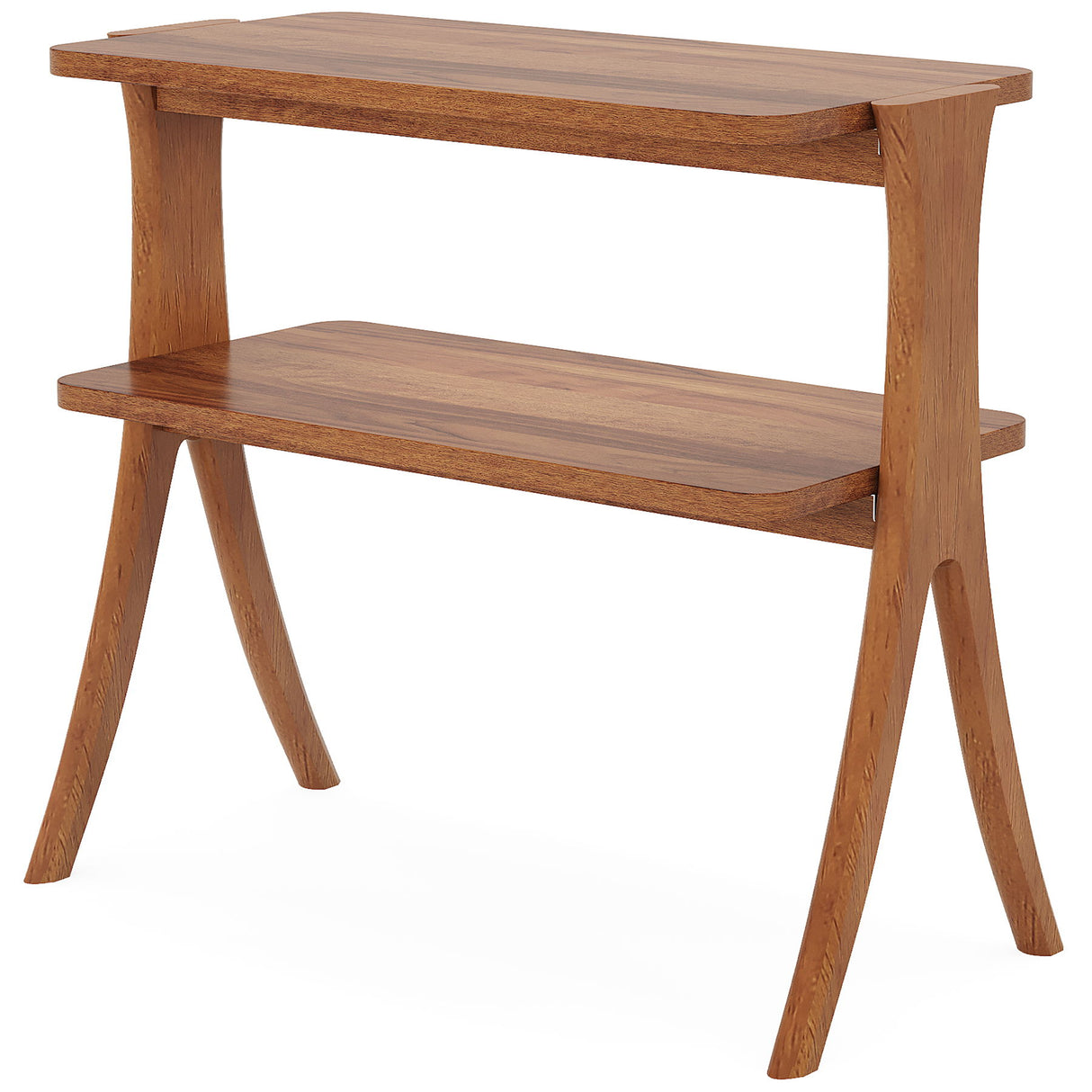 Narrow 2 Tier Side Slim Accent Table For Living Bedroom Or Entryway, Space Saving Furniture With Storage Shelf - Walnut
