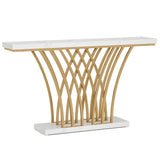 Console Table With Grid Base For Living Hallway - White / Gold