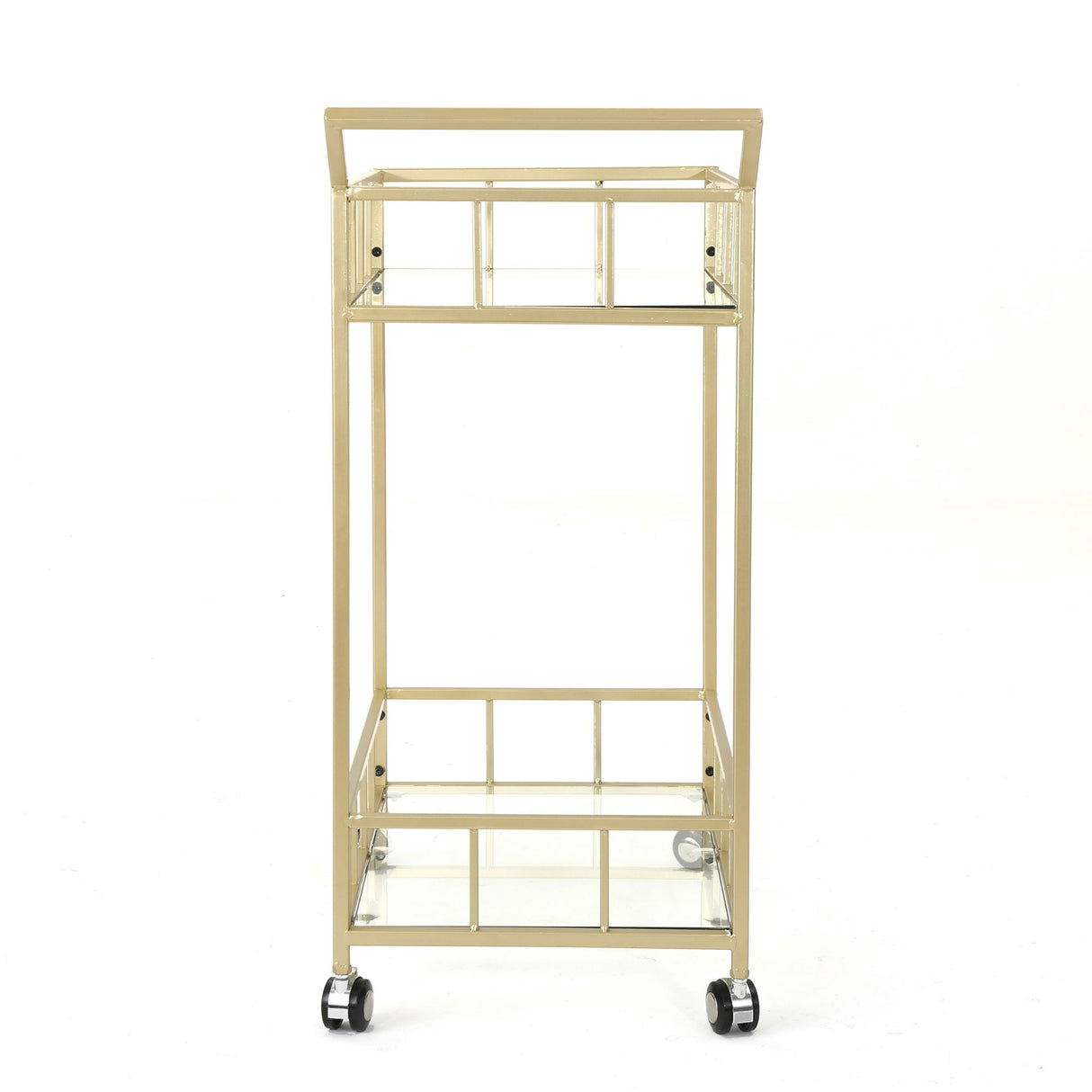 Modern Metal And Glass Bar Cart With Rolling Casters - Gold