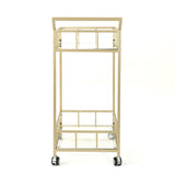 Modern Metal And Glass Bar Cart With Rolling Casters - Gold