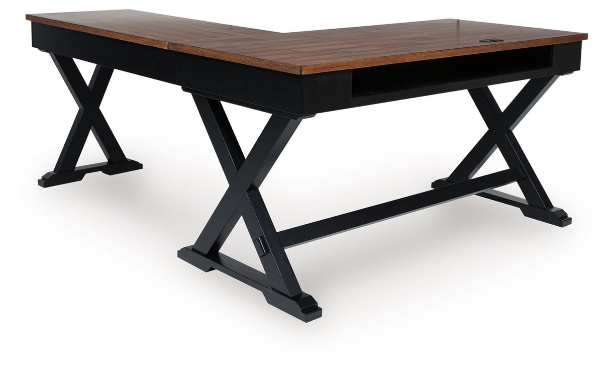 Wildenauer - Brown / Black - 4 Pc. - Home Office Desk And Return, Swivel Desk Chair, Bookcase
