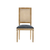French Country Dining Chair With Rectangular Cane Backrest And Smooth Upholstered Seating