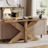 Long Console Table With Geometric Base - Oak