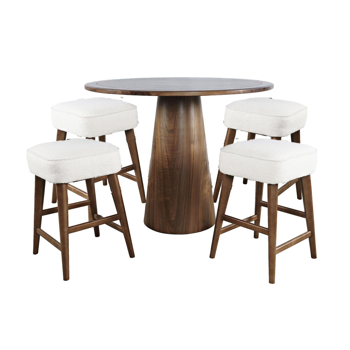 Nash - 5 Piece Dining Set, Counter Table With 4 Backless Stools