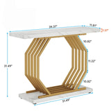 Accent Entryway Console Table With Geometric Bas For Living Hallway - White / Gold