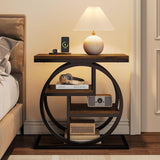 4 Tier Narrow End Table With Storage Shelves For Living Bedroom, Small Spaces - Rustic Brown