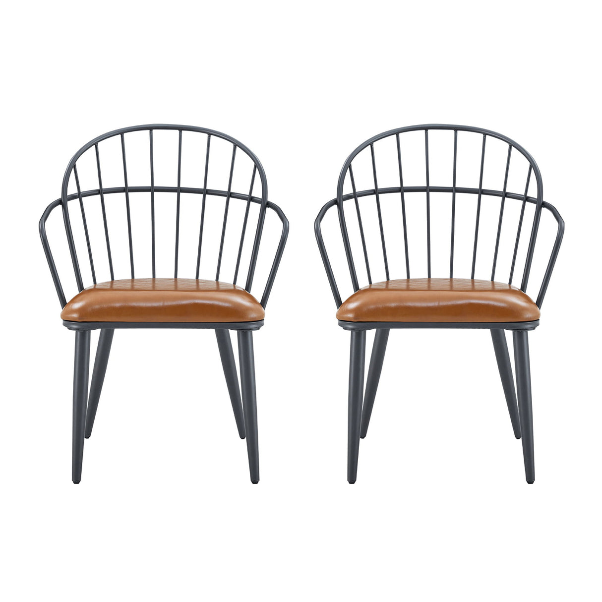 Industrial Inspired Upholstered Dining Chair Set With Metal Legs (Set of 2) - Brown