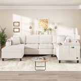 U Shaped Sectional Sofa, Corner Living Room Couch With Built In Cup Holders, Storage, USB Ports