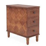 Narrow End Table With 3 Drawers, Compact Design For Small Spaces - Brown
