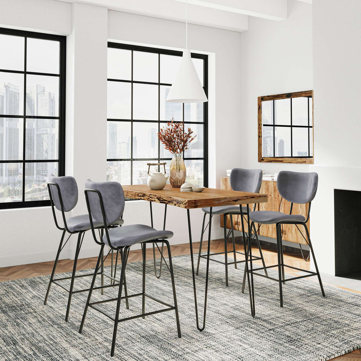 Nature's Edge - 5 Piece Counter Set With Modern Barstools - Natural