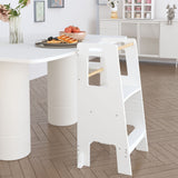 Standing Tower, Child Kitchen Step Stool Toddler, Montessori Stool Adjustable Height - White