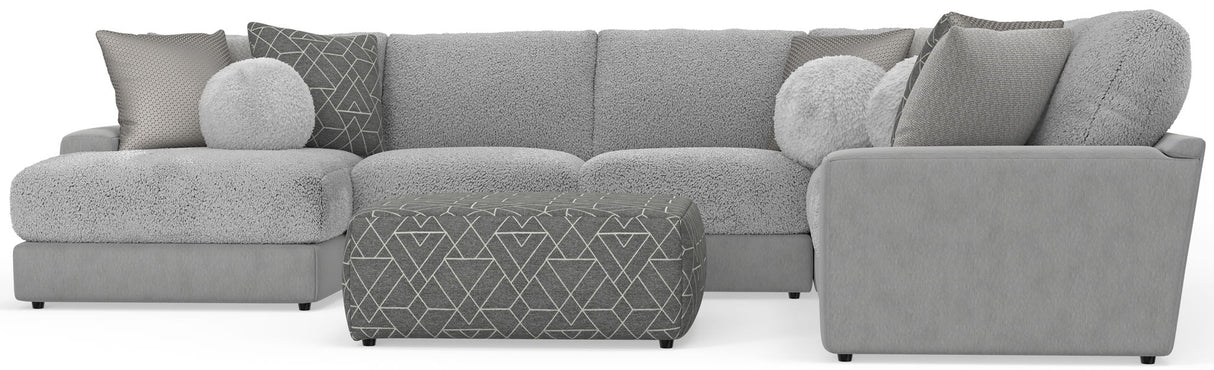 Canyon - 4 Piece Sectional With Cuddler Seat Cushions, Included Accent Pillows And Cocktail Ottoman (Left Side Facing Chaise) - Platinum