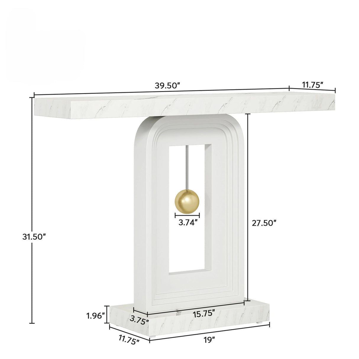 Console Table With Geometric Base For Living Roo - White / Gold