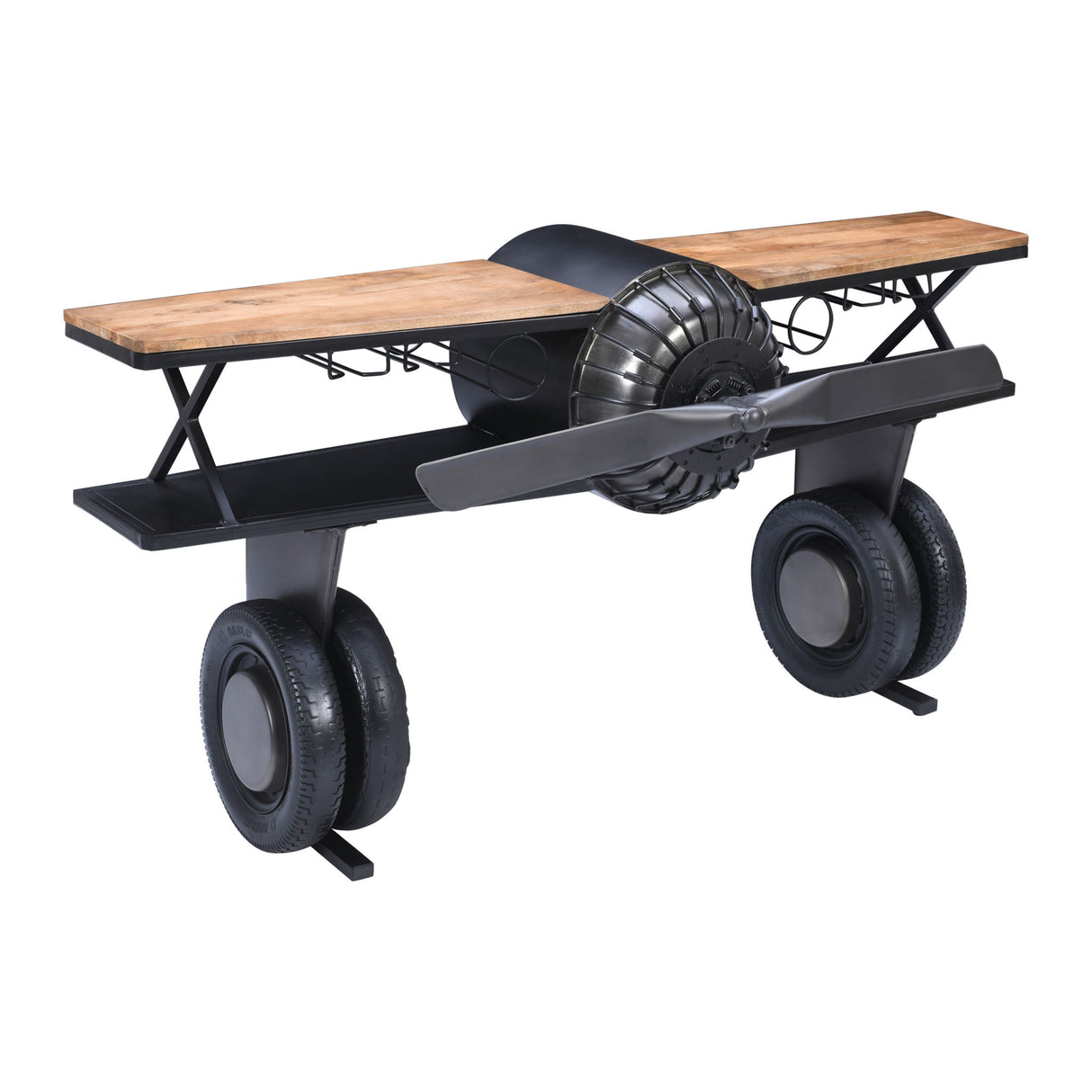 Glory Days - Maverick Vintage Bi-Plane Console Bar - Gunmetal Gray / Natural