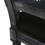 French Country Dining Chair With Rectangular Cane Backrest And Smooth Upholstered Seating