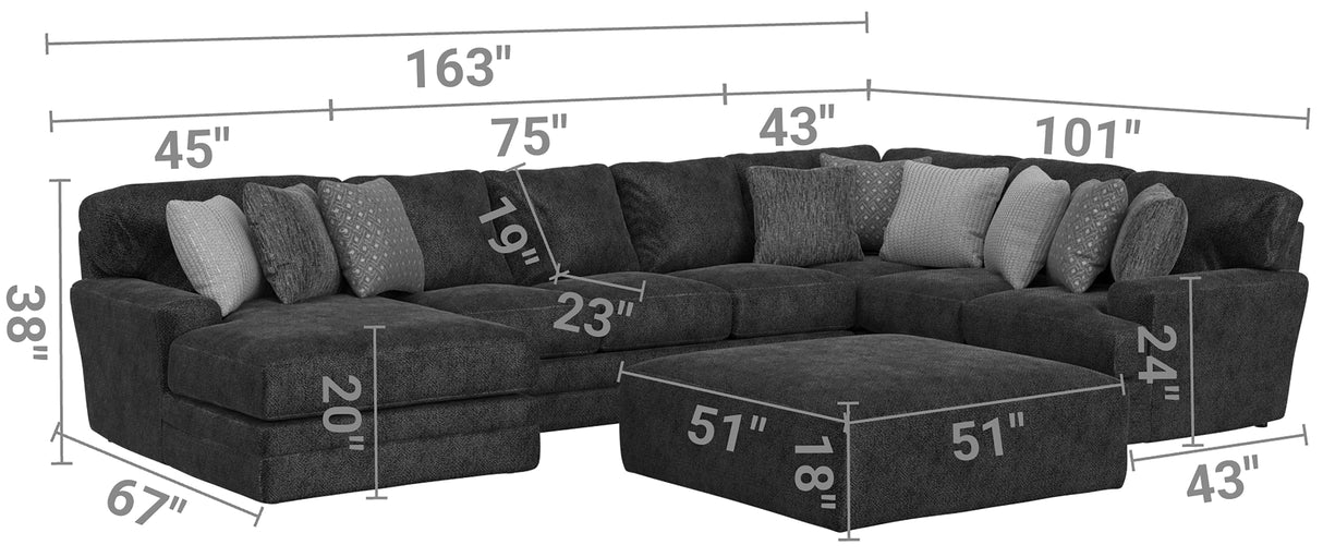Mammoth - 3 Piece Sectional With Cocktail Ottoman (LSF Chaise) - Chocolate