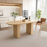 Oval Dining Table For 6 People With Wood Strip Base - Burly Wood