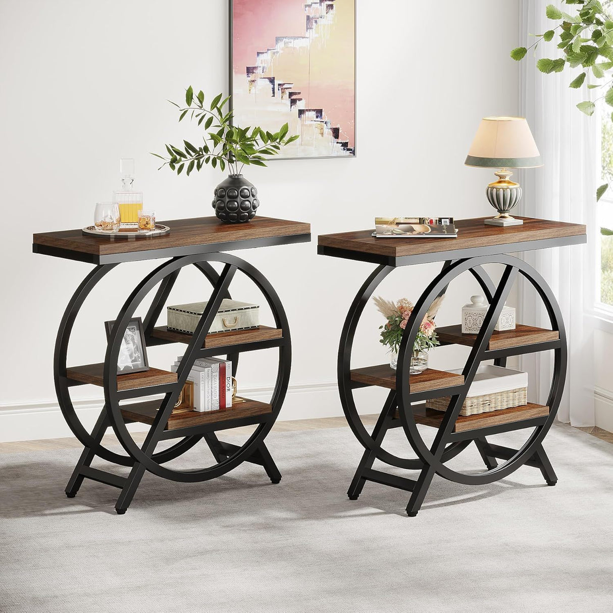 Modern Narrow End Table With 3 Tier Shelves