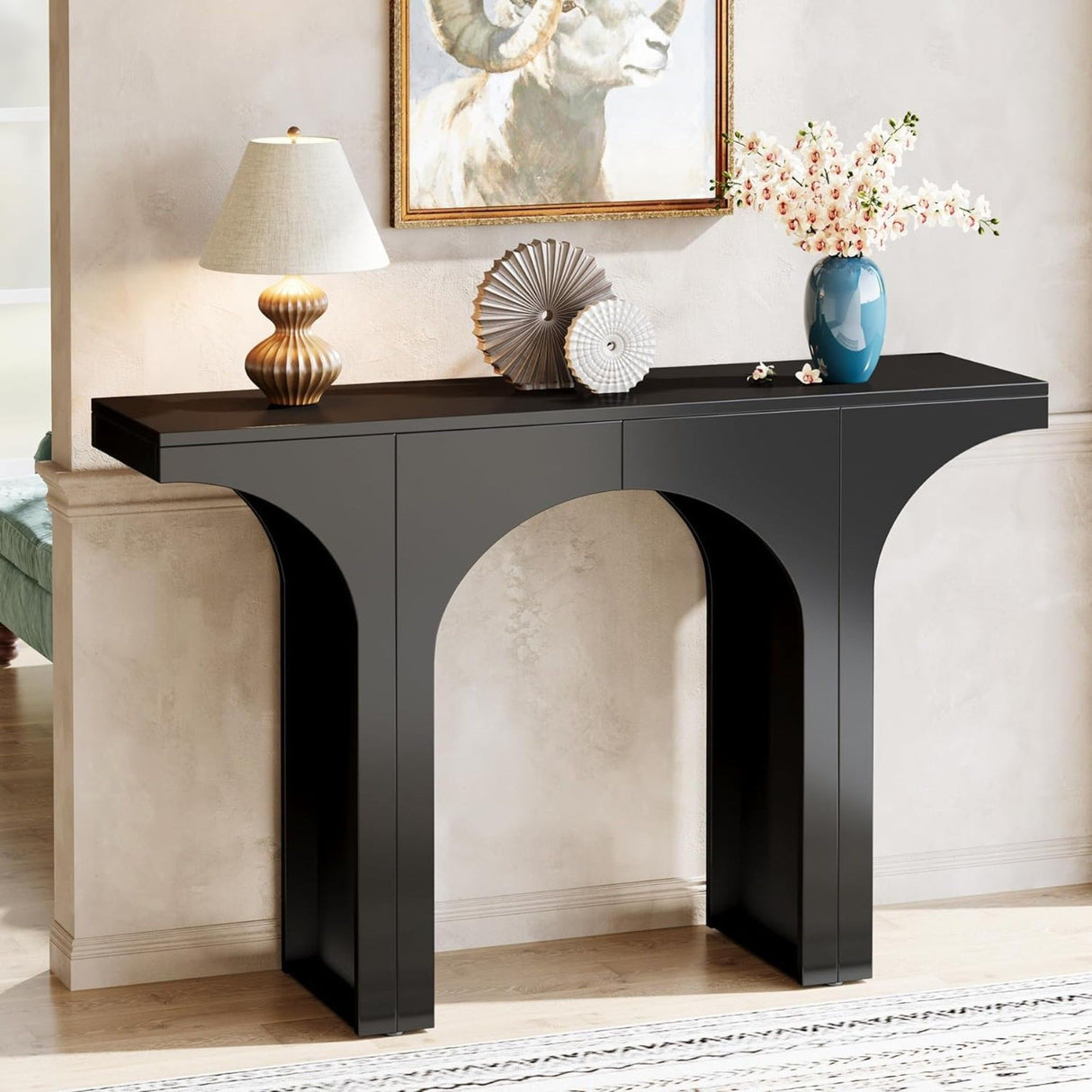 Console Table With Arched Base For Entryway - Black
