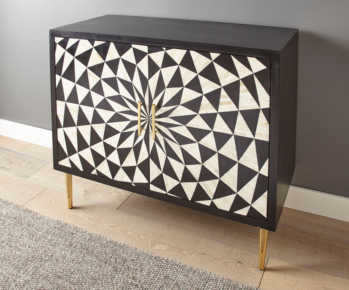 Benzara - 2 Door Bone Inlay Cabinet - Black
