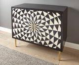 Benzara - 2 Door Bone Inlay Cabinet - Black